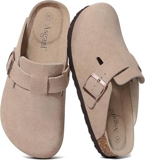 Suede Clogs Leather Mules Arch Support Potato Shoes with Comfort Cork Footbed